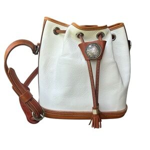VTG Sam Roberts White Brown Hand Tooled Leather Purse Satchel With Key Chain NOS